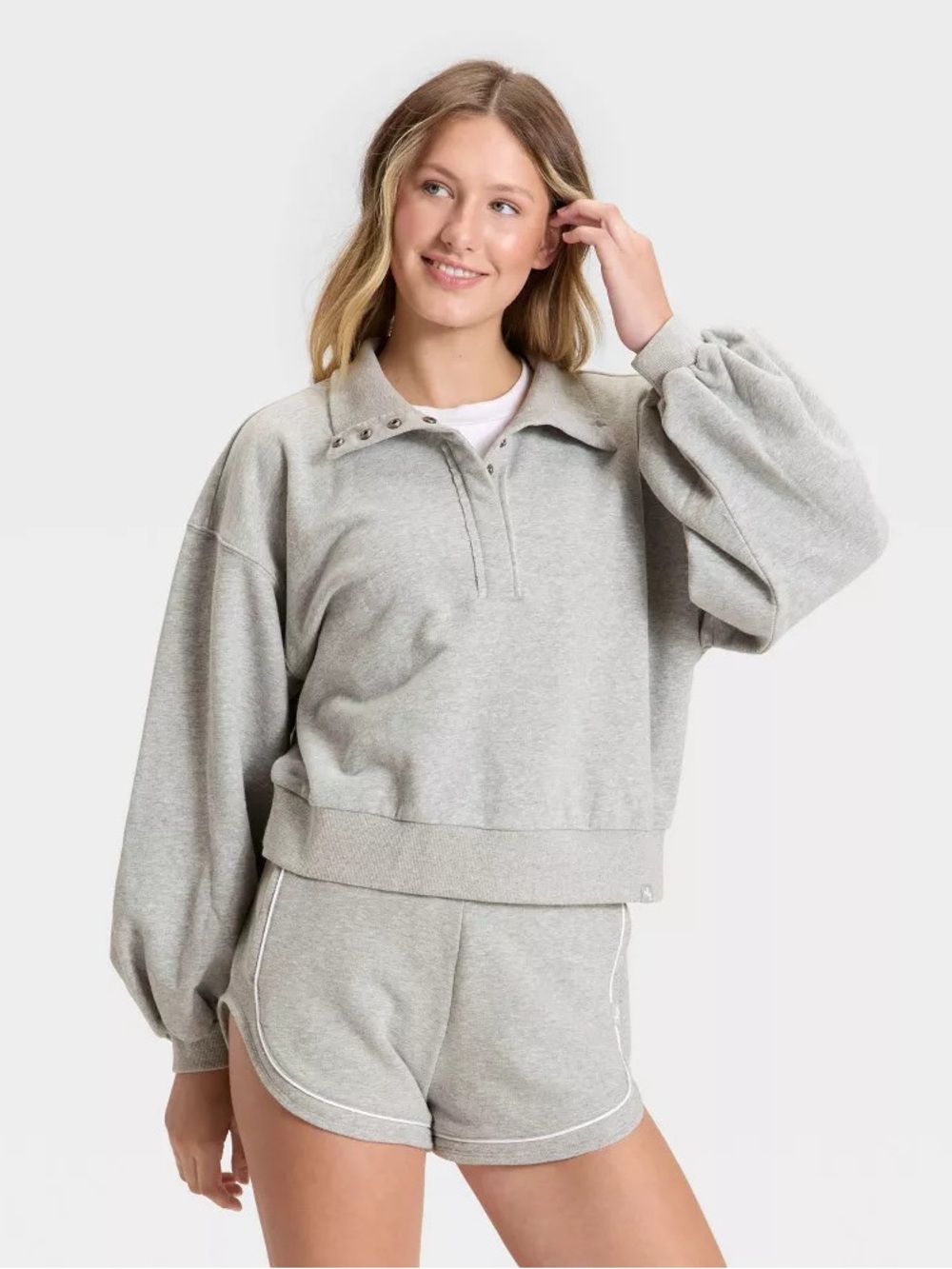 JoyLab Women's Henley French Terry Sweatshirt Casual Gray M | NWT
